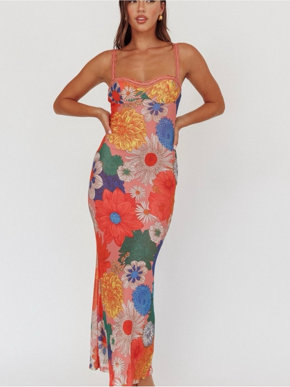 Selfie Leslie Girl Power Lace Strap Maxi Dress - Orange